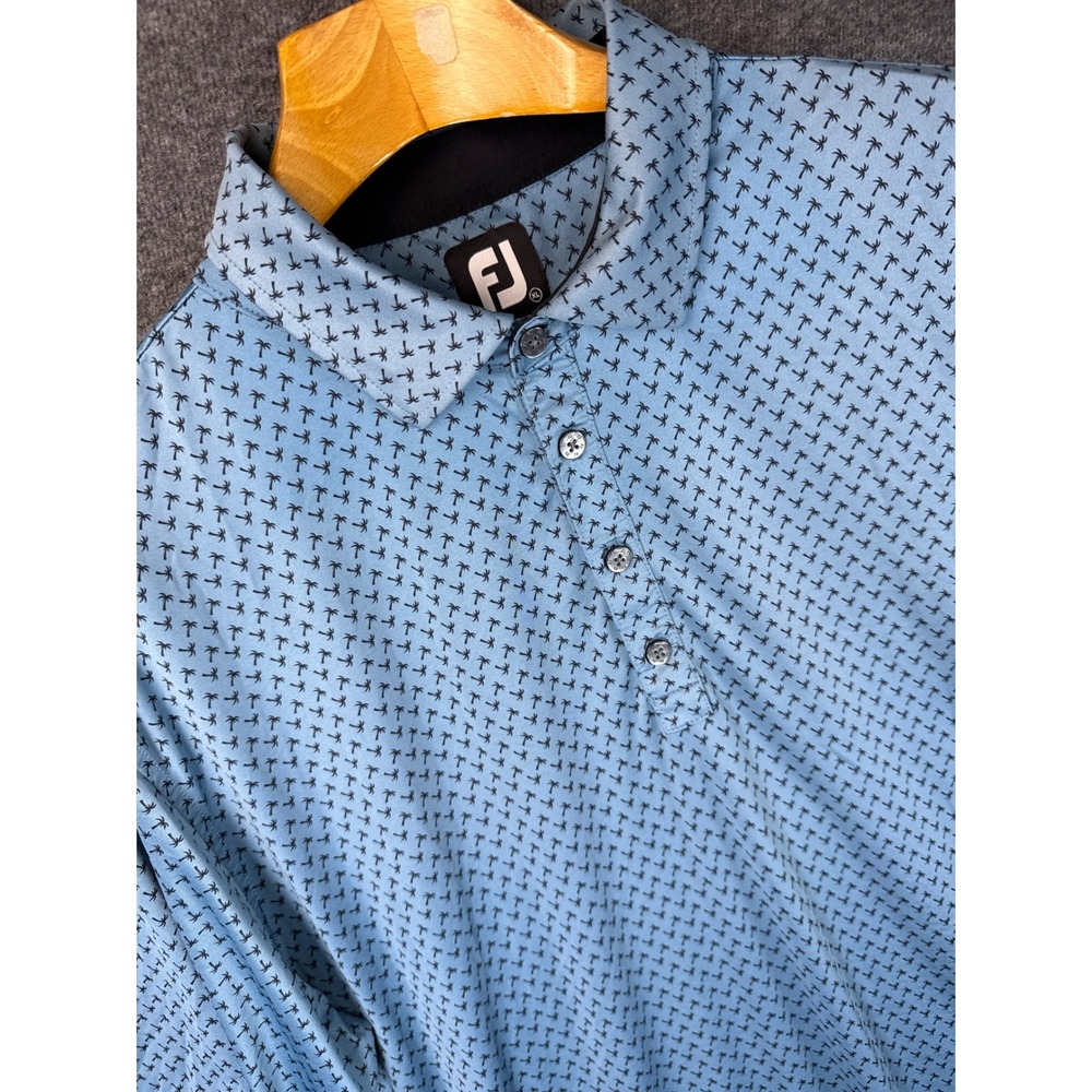 FootJoy Hipster Palm Tree Print Golf Polo Shirt Blue Mens Size XL Sailing Beach